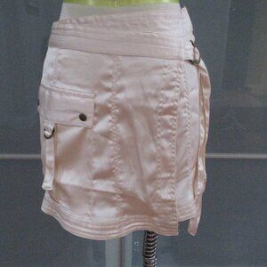 By Anthropologie Cargo Style Faux Wrap Satin Effect Mini Skirt